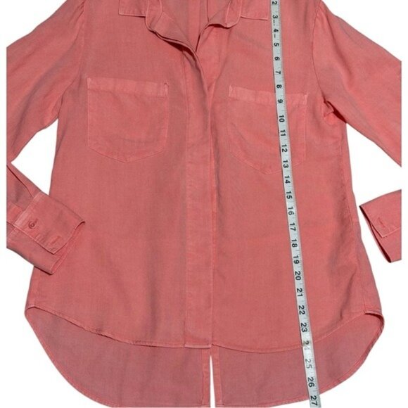 Bella Dahl Pink Tencel Button Down Shirt XS | Soft Long Sleeve High-Low Blouse - Picture 7 of 12